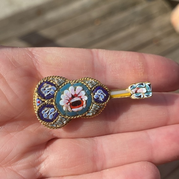 Vintage Micro Mosaic Italian Guitar Pin - Picture 7 of 12
